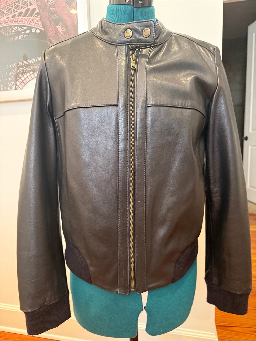 Guess Black Leather Zip-Front Moto Jacket